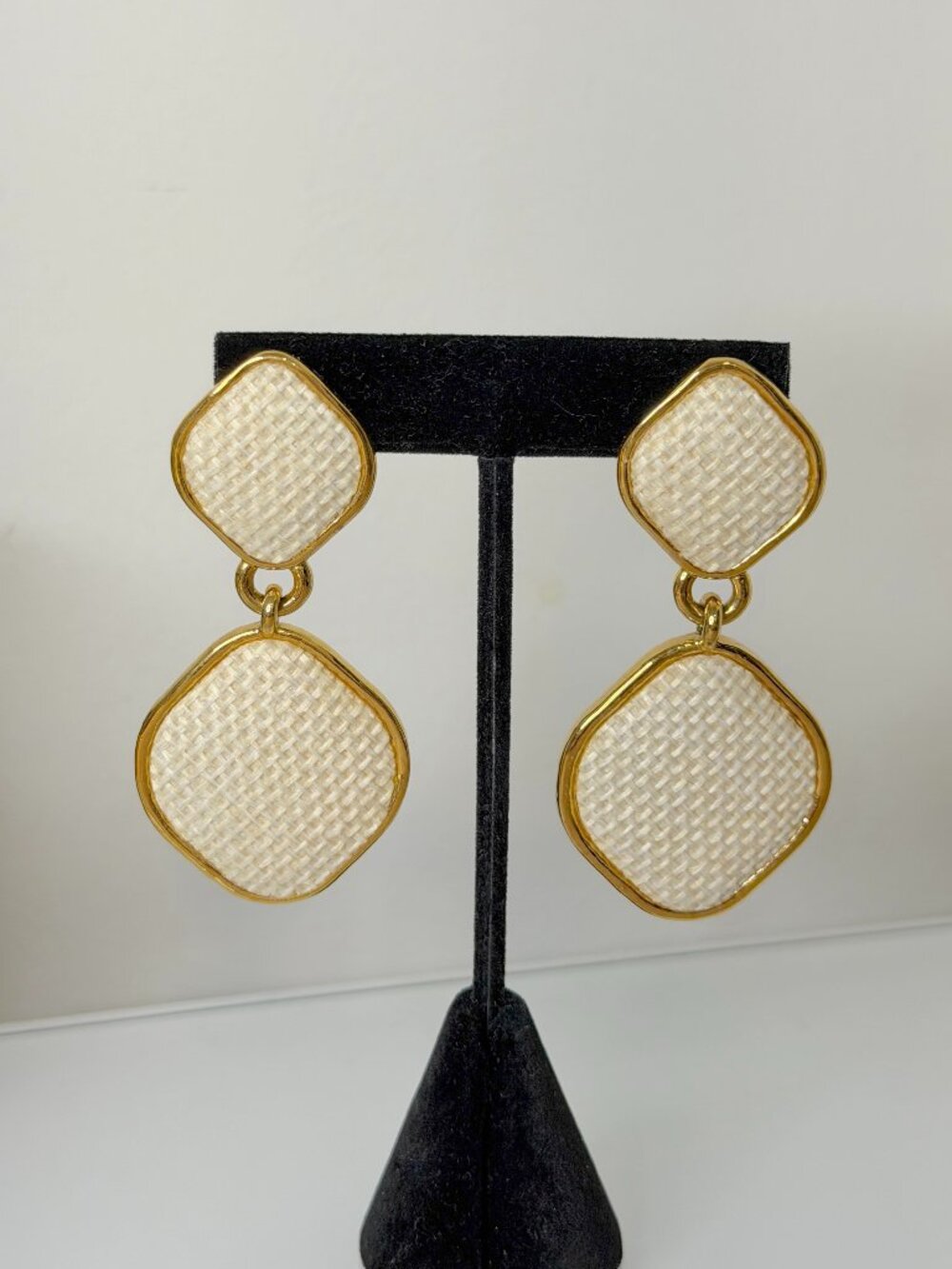 HEAVEN MAYHEM Alma Gold Cream Drop Earrings Velvet Modern Statement Jewelry